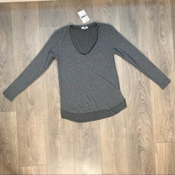 LNA Women's Sweater Strappy V-neck Long Sleeve Soft Charcoal Gray Size XS - Picture 4 of 13